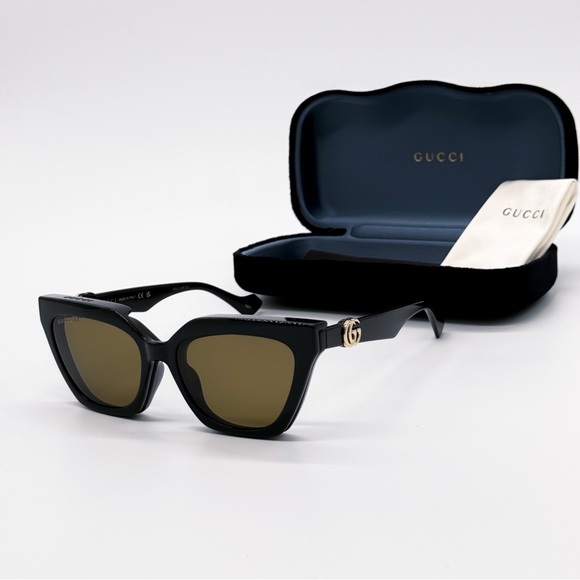 NEW GUCCI GG1542S 001 CAT EYE BLACK BROWN/CLEAR WOMEN SUNGLASSES GUCCI - Picture 2 of 16
